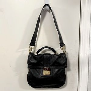 Marc By Marc Jacobs Fold Over Top Handle Pebbled Black Leather Handbag